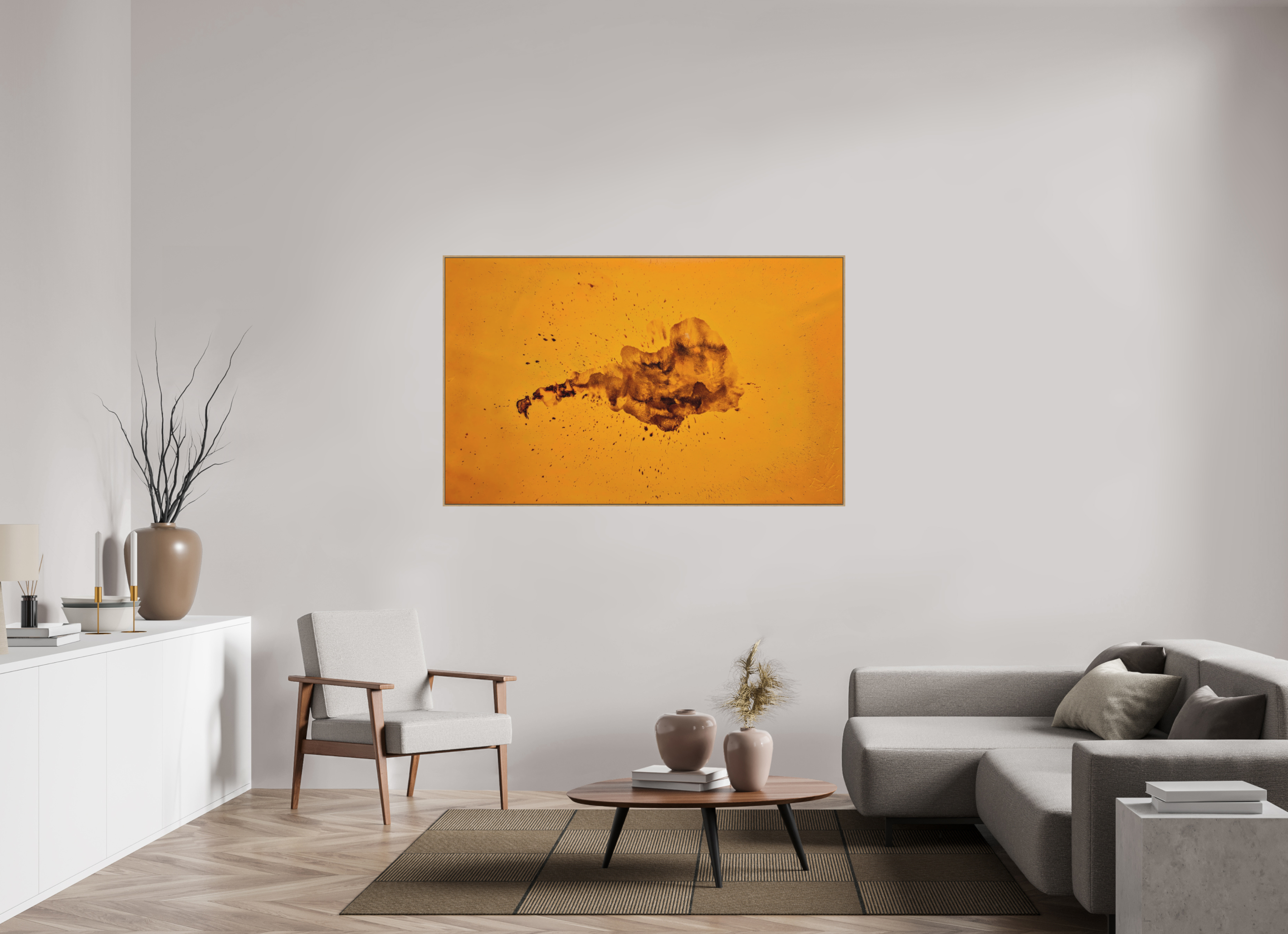 161.5 x 100 cm, Foto im Schattenfugen-Rahmen-acryl matt Golden Resonance - Minimal Abstract Fine Art Print